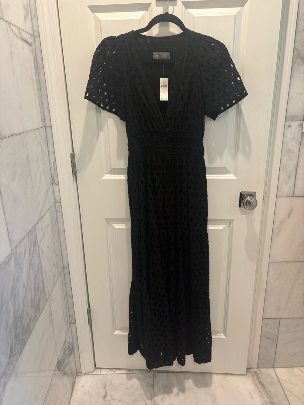 Anthropologie Somerset Black Eyelet Maxi Dress with V-Neck